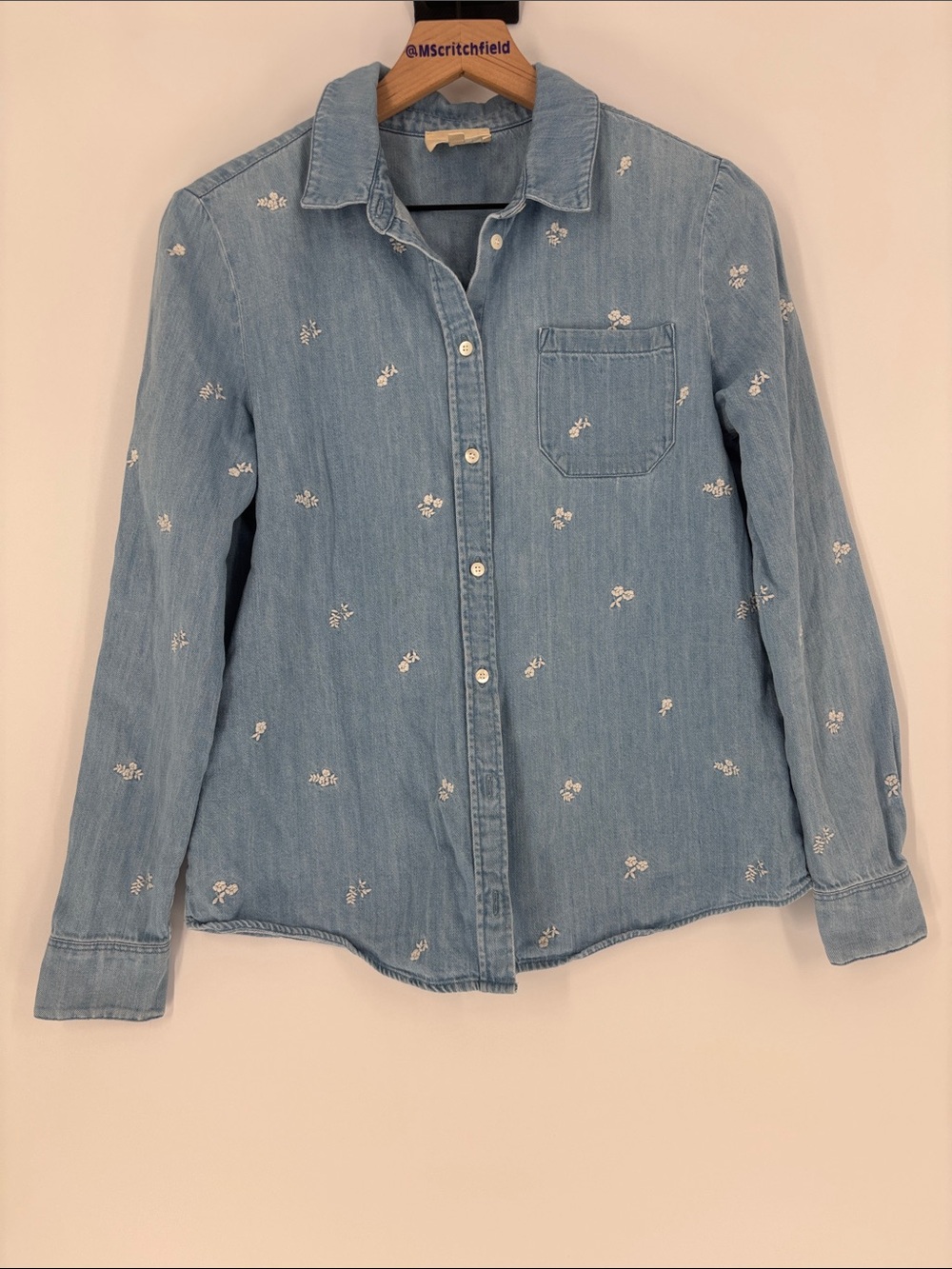 Sézane Floral Embroidered Light Denim Button Down Shirt EU 36 us 4